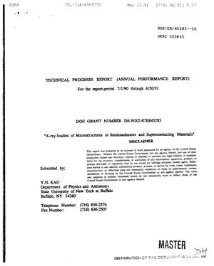 X-ray studies of microstructures in semiconductors and superconducting materials. Annual technical progress report, July 1, 1990--June 30, 1991