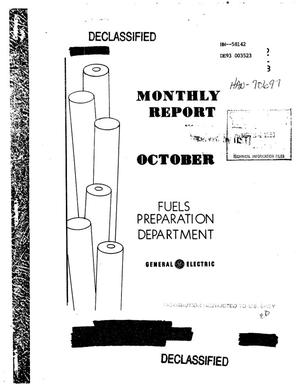 Fuels Preparation Department monthly report for October 1958
