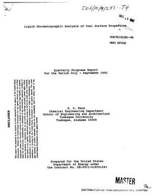 Liquid chromatographic analysis of coal surface properties. Quarterly progress report, July--September 1992