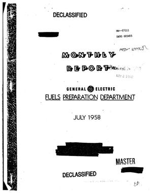 Fuels Preparation Department monthly report for July 1958