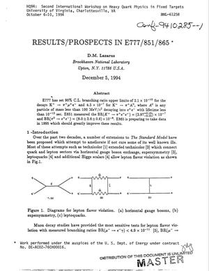 Results/prospects in E777/851/865