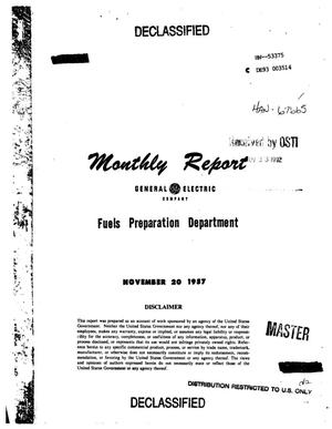 Fuels Preparation Department monthly report for October 1957