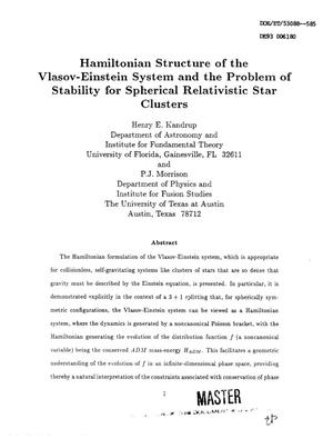 Hamiltonian Structure of the Vlasov-Einstein System and the Problem of Stability for Spherical Relativistic Star Clusters