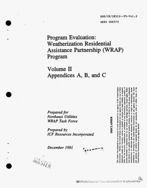 Program evaluation: Weatherization Residential Assistance Partnership (WRAP) Program. Volume 2, Appendices A, B, and C: [Final report]