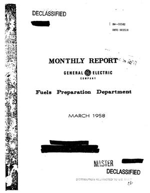 Fuels Preparation Department monthly report for March 1958