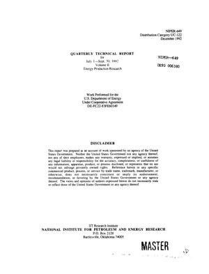 National Institute for Petroleum and Energy Research quarterly technical report, July 1--September 30, 1992. Volume 2, Energy production research
