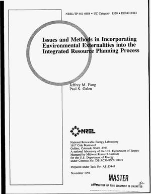Issues and methods in incorporating environmental externalities into the integrated resource planning process