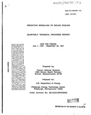 Predictive modelling of boiler fouling. Quarterly technical progress report, July 1, 1991--September 30, 1991