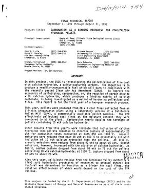 Carbonation as a binding mechanism for coal/calcium hydroxide pellets. Final technical report, September 1, 1991--August 31, 1992