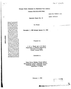 Nitrogen oxide abatement by distributed fuel addition. Quarterly report No. 10, November 1, 1989--January 31, 1990