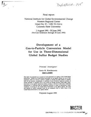 Primary view of object titled 'Development of a gas-to-particle conversion model for use in three-dimensional global sulfur budget studies. Final report, 1 August 1991--30 June 1992'.