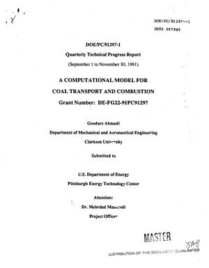 A computational model for coal transport and combustion. Quarterly technical progress report, September 1--November 30, 1991