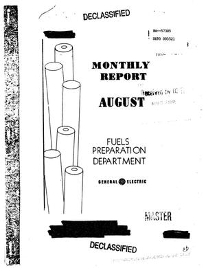Fuels Preparation Department monthly report, August 1958