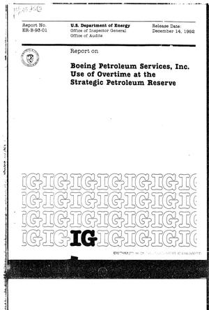 Boeing Petroleum Services, Inc. use of overtime at the Strategic Petroleum Reserve