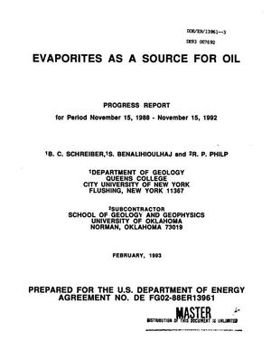 Evaporites as a source for oil. Progress report, November 15, 1988--November 15, 1992
