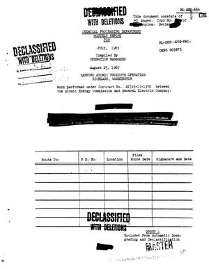 Chemical Processing Department Monthly Report: July 1965