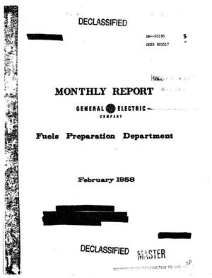 Fuels Preparation Department monthly report, February 1958