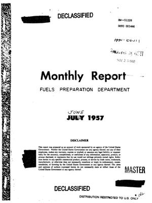 Fuels Preparation Department monthly report, June 1957