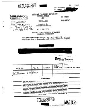 Primary view of object titled 'Chemical Processing Department Monthly Report: March 1963'.