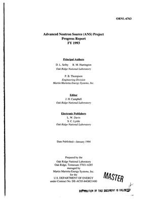 Advanced Neutron Source (ANS) Project. Progress Report FY 1993