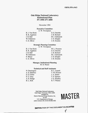 Oak Ridge National Laboratory Institutional Plan, FY 1995--FY 2000