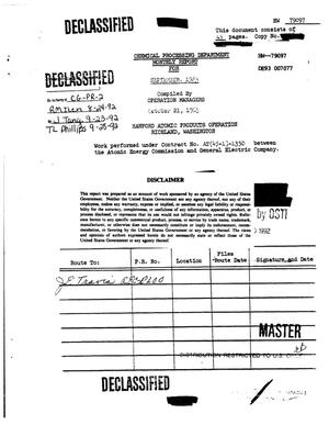 Chemical Processing Department Monthly Report: September 1963