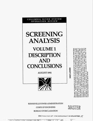 Screening Analysis : Volume 1, Description and Conclusions.