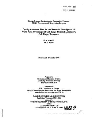 Quality Assurance Plan for the remedial investigation of Waste Area Grouping 2 at Oak Ridge National Laboratory, Oak Ridge, Tennessee. Environmental Restoration Program