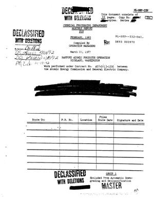 Chemical Processing Department Monthly Report: February 1965