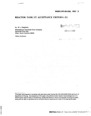 Reactor tank UT acceptance criteria. Revision 2