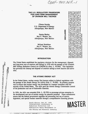 The U.S. Regulatory Framework for Long-Term Management of Uranium Mill Tailings
