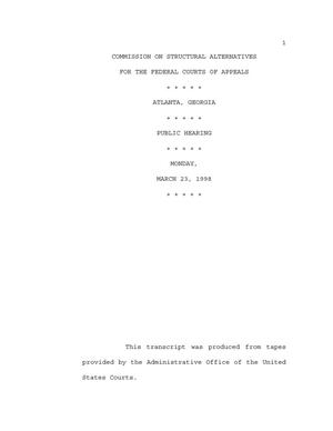 Primary view of object titled 'Transcript of Commission on Structural Alternatives for the Federal Courts of Appeals Hearing: March 23, 1998'.