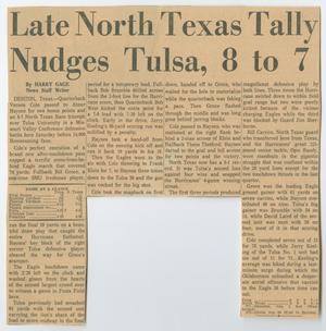 Primary view of object titled '[Clipping: Late North Texas Tally Nudges Tulsa, 8 to 7]'.
