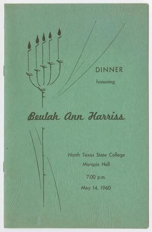 Dinner honoring Beulah Ann Harriss