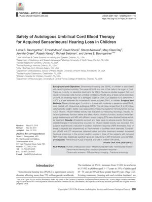 Safety of Autologous Umbilical Cord Blood Therapy for Acquired Sensorineural Hearing Loss in Children