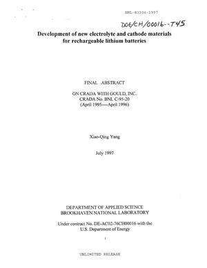 Development of New Electrolyte and Cathode Materials for Rechargeable Lithium Batteries. Final Report, April 1995--March 31, 1996