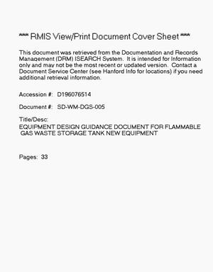 Equipment design guidance document for flammable gas waste storage tank new equipment
