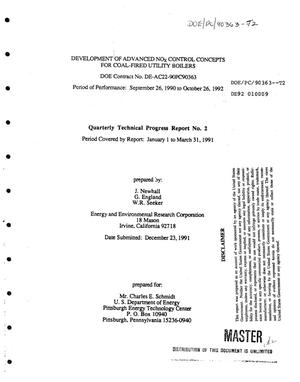 Development of advanced NO{sub x} control concepts for coal-fired utility boilers. Quarterly technical progress report No. 2, January 1--March 31, 1991