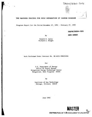 The MAGSORB process for bulk separation of carbon dioxide. Progress report, November 27, 1991--February 27, 1992