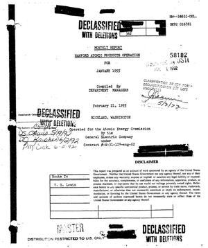 Hanford Atomic Products Operation monthly report, January 1955