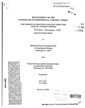 Development of the Integrated Environmental Control Model: Cost Models of Selective Catalytic Reduction (SCR) No{sub X} Control Systems. Quarterly Progress Report, October--December 1993
