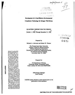 Development of a cost-effective environmental compliance technology for stripper well brines. Quarterly report, October 1, 1993--December 31, 1993