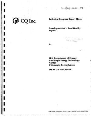 Development of a coal quality expert. Technical progress report No. 6, [July 1--September 30, 1991]