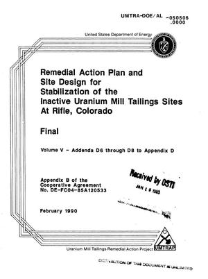 Remedial action plan and site design for stabilization of the inactive uranium mill tailings sites at Rifle, Colorado. Volume 5, Addenda D6--D8 to Appendix D: Final report