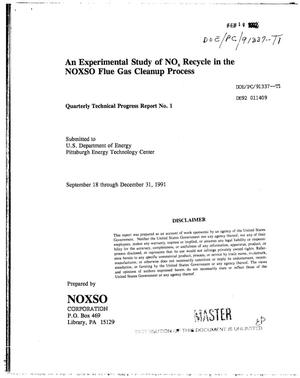 An experimental study of NO{sub x} recycle in the NOXSO flue gas cleanup process. Quarterly technical progress report No. 1, September 18--December 31, 1991