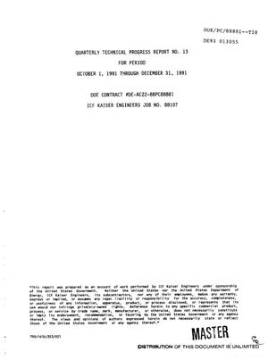Engineering Development of Advanced Physical Fine Coal Cleaning Technologies: Froth Flotation. Quarterly Technical Progress Report No. 13, October 1, 1991--December 31, 1991