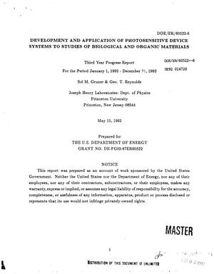 Development and application of photosensitive device systems to studies of biological and organic materials. Third year progress report, January 1, 1992--December 31, 1992