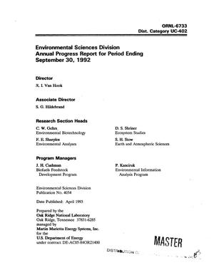 Environmental Sciences Division annual progress report for period ending September 30, 1992