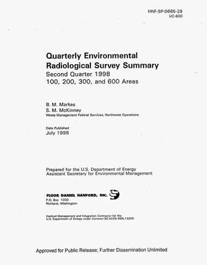 Quarterly environmental radiological survey summary second quarter 1998 100, 200, 300, and 600 areas