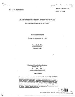Anaerobic bioprocessing of low-rank coals. Quarterly progress report, October 1--December 31, 1991